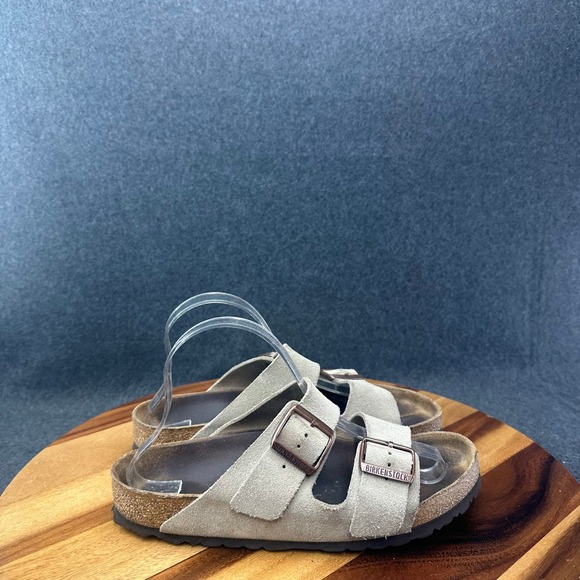 Birkenstock Shoes - Birkenstock Arizona Suede Sandals Taupe Women Size 8 Two Strap Cork Slide